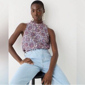 J. Crew 100% Linen Fleur Ruffled Sleeveless Top size small